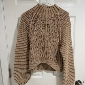 Free People Chunky Cable Turtleneck Sweater - Taupe
